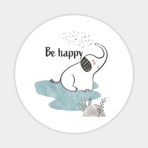 Be Happy Elephant - Safari Collection Magnet by Michele Norris